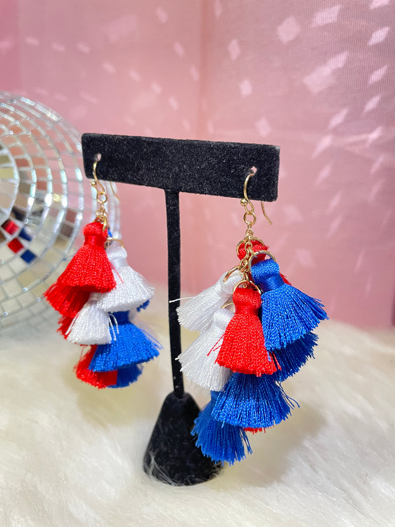 Red, White, and Blue Tassel Earrings