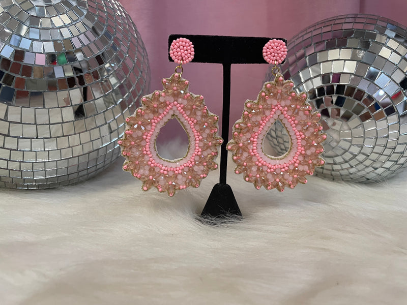 Pink/ Gold Beaded Earrings