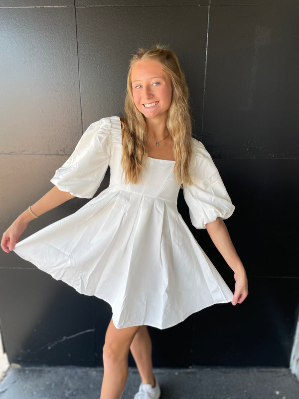 White Poofy Sleeves Dress