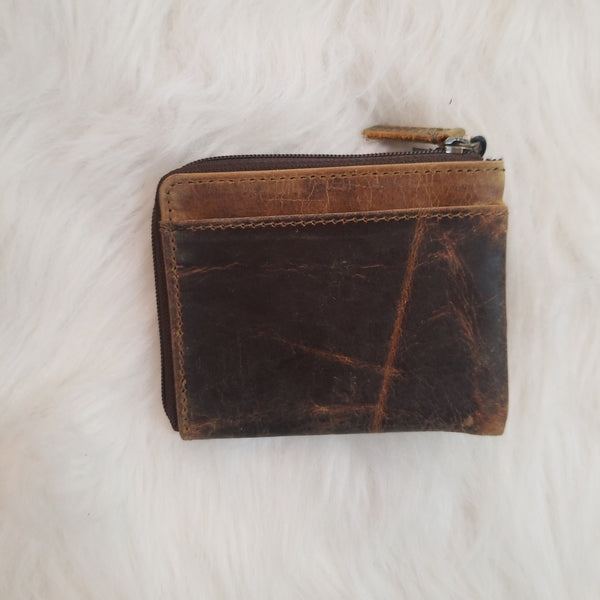 Brown glazed leather and hair on wallet