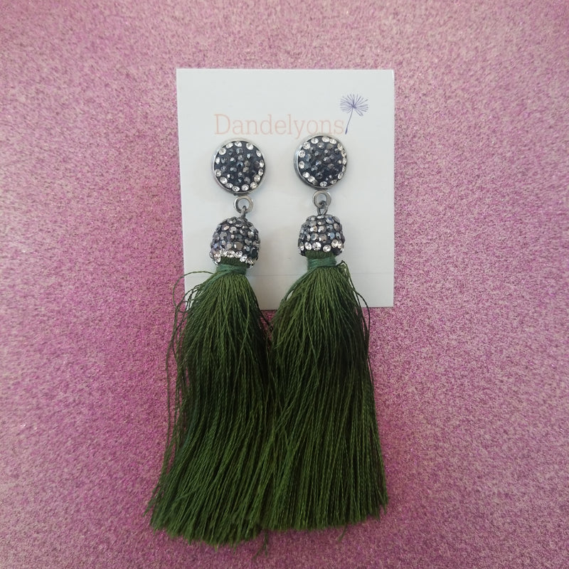Emerald Green Tassel Earrings