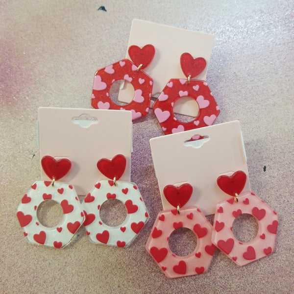 Heart Hexagon Earrings
