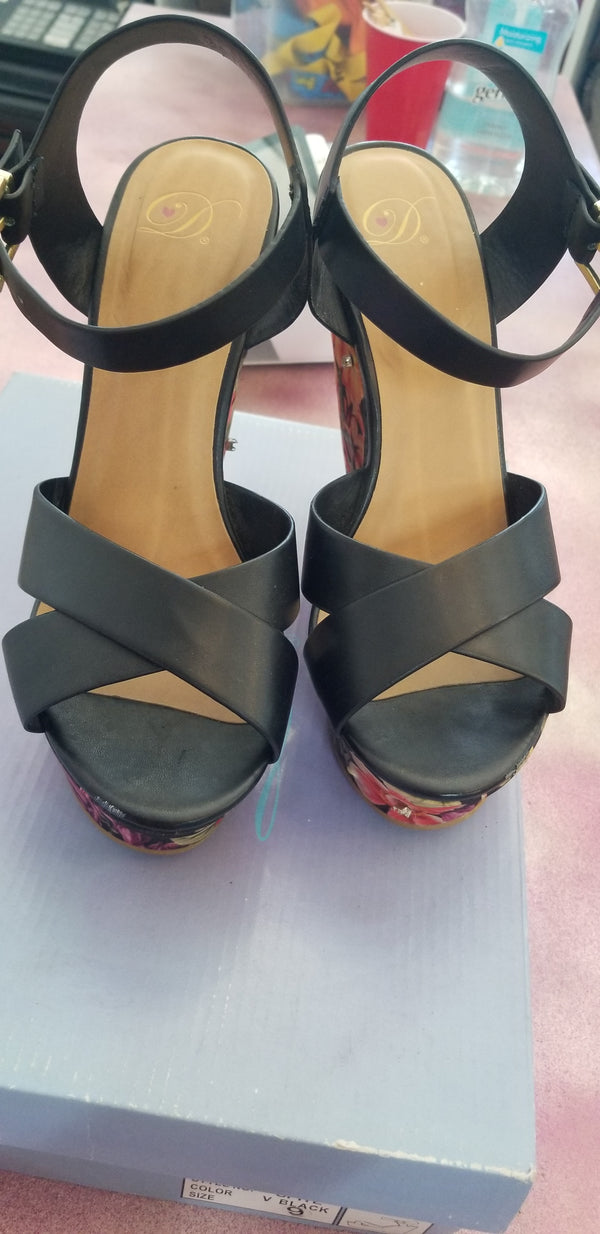 Black floral heels