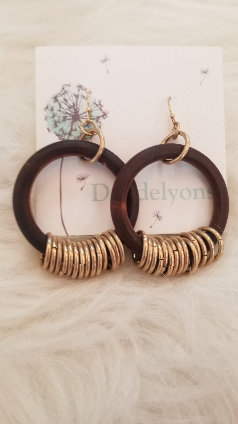 Wood and Ring Charm Earrings
