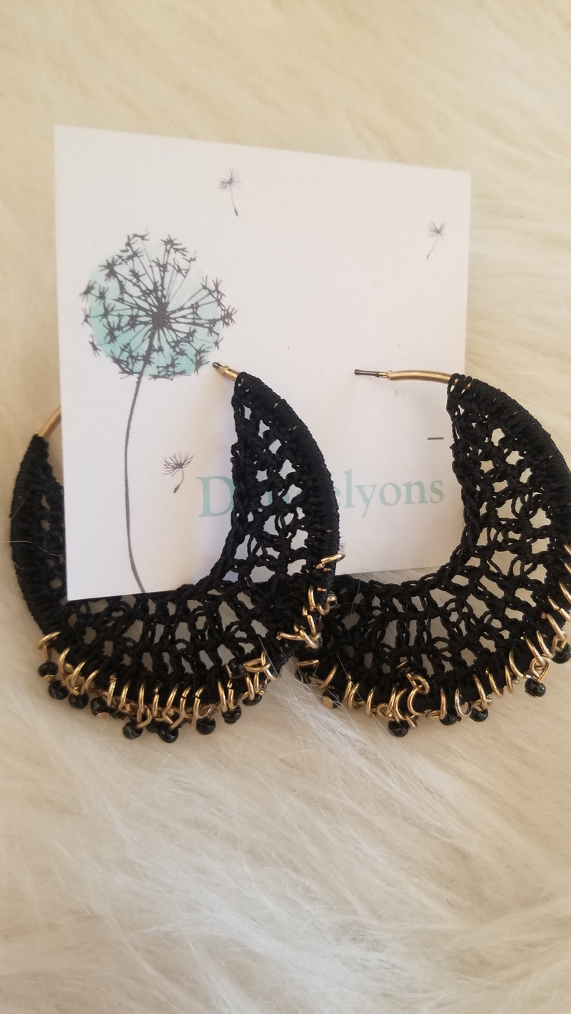 Black Bead Charm Knitted Hoops