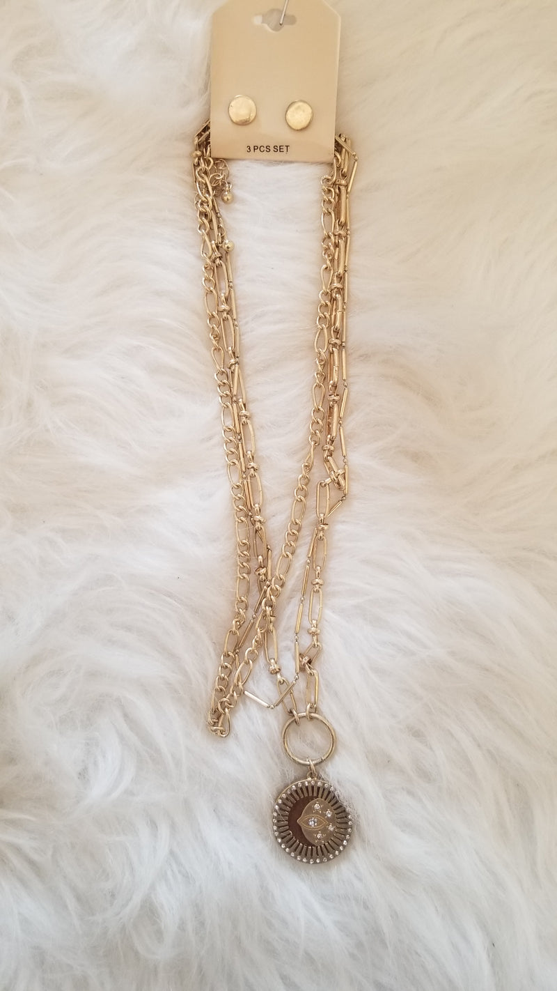Moon Star Disk Chain Necklace Set