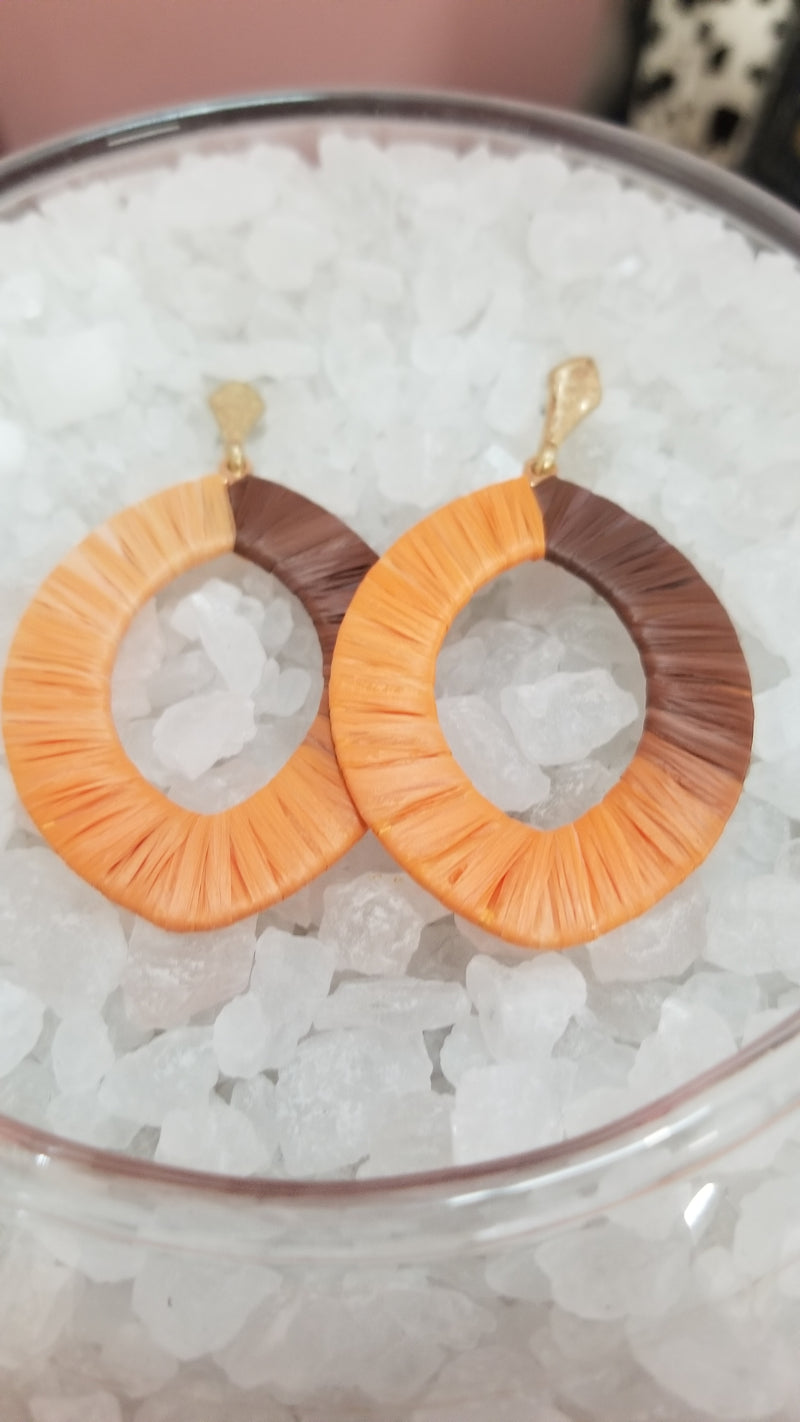 Brown & Orange Rafia Wrapped Earrings