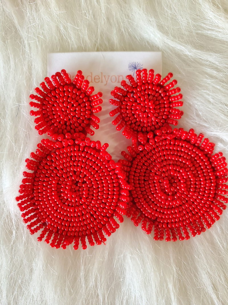 Red Circle Seed Bead Earrings