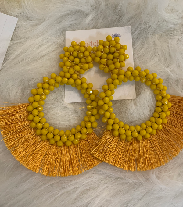 Yellow Full Fan Seed Bead Earrings