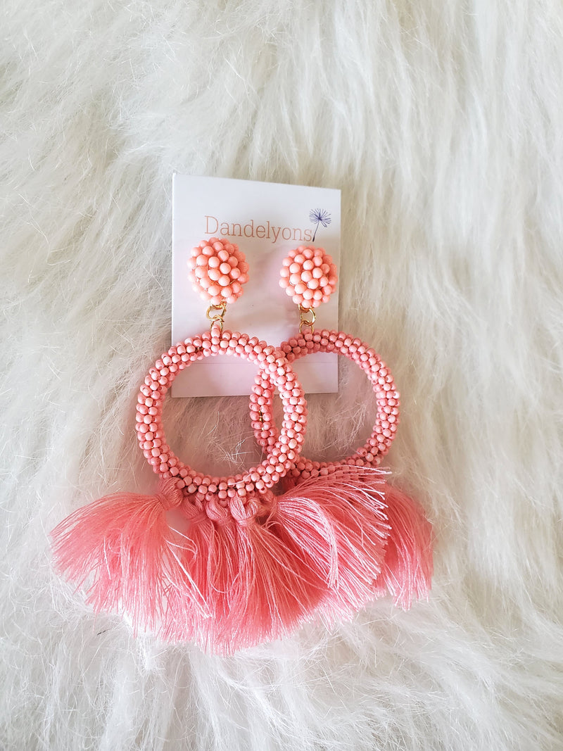 Beaded Baby Pink Earrings
