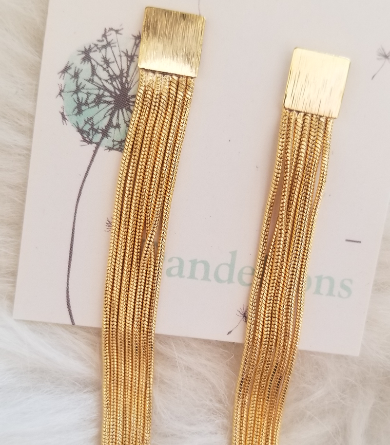 Gold Square & Tassel Earrings