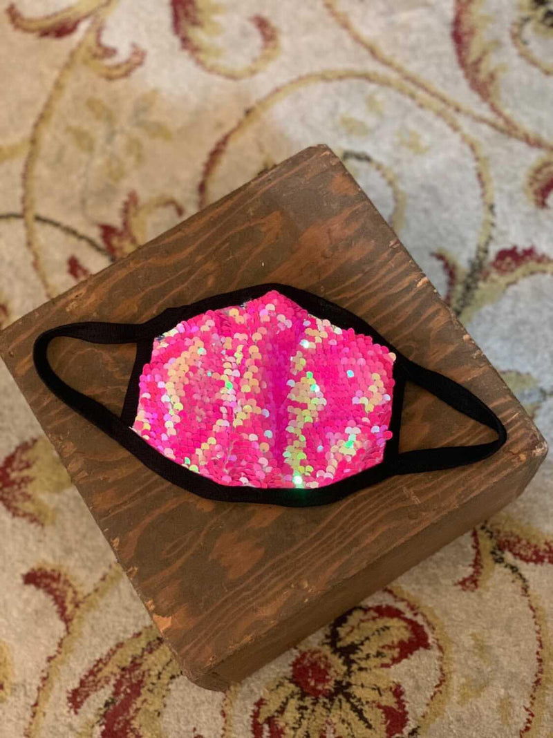 Neon Pink and Silver Sequin Mask