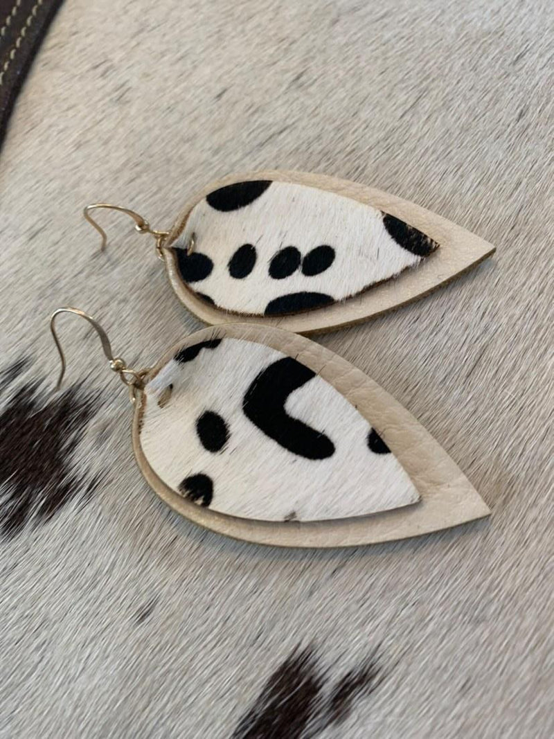 Genuine Leather Cow Print Earrings