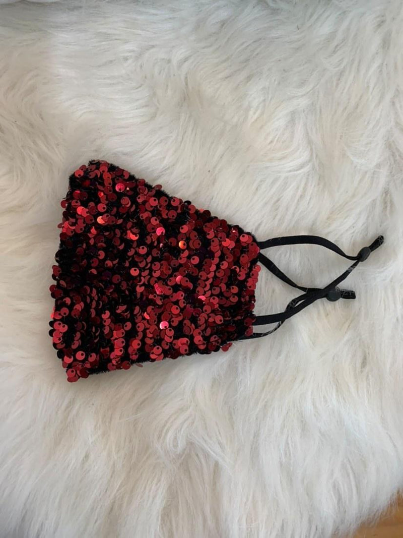 Adjustable Red And Black Sequin Mask