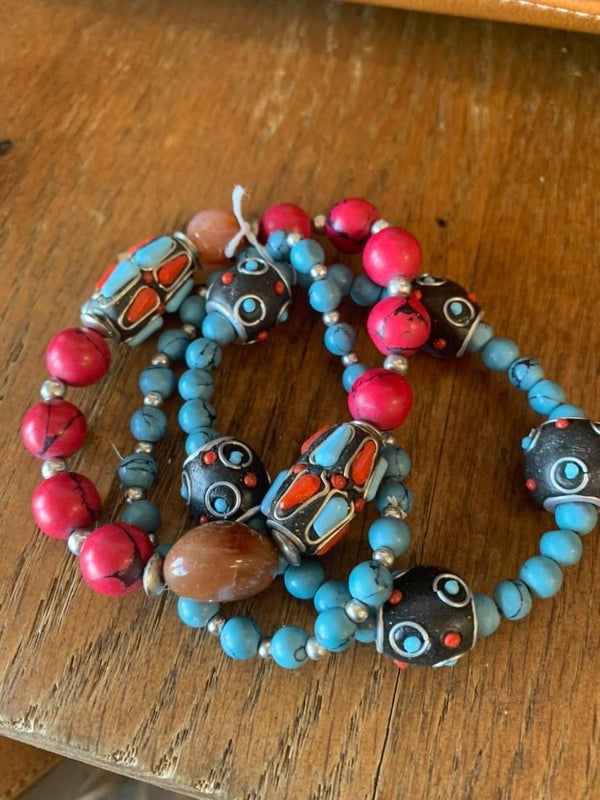 Turquoise and Red Tram Road Bracelet Set