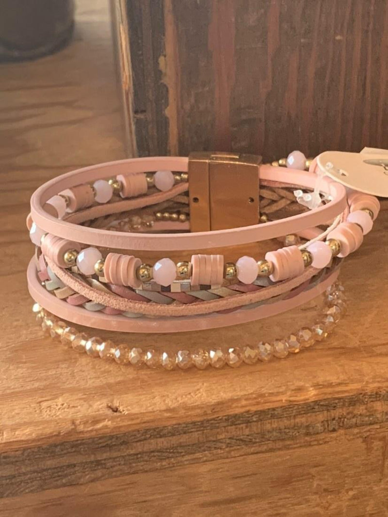 Pink/Aqua Multi-strand Delight Magnetic Closure Bracelet