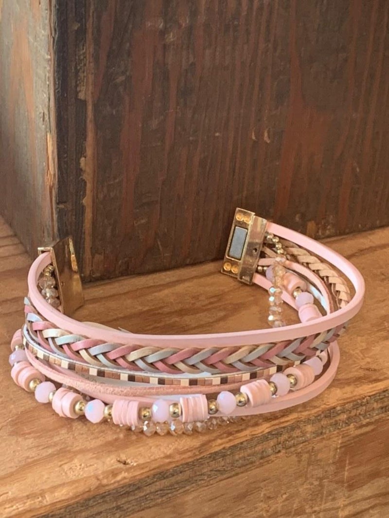 Pink/Aqua Multi-strand Delight Magnetic Closure Bracelet