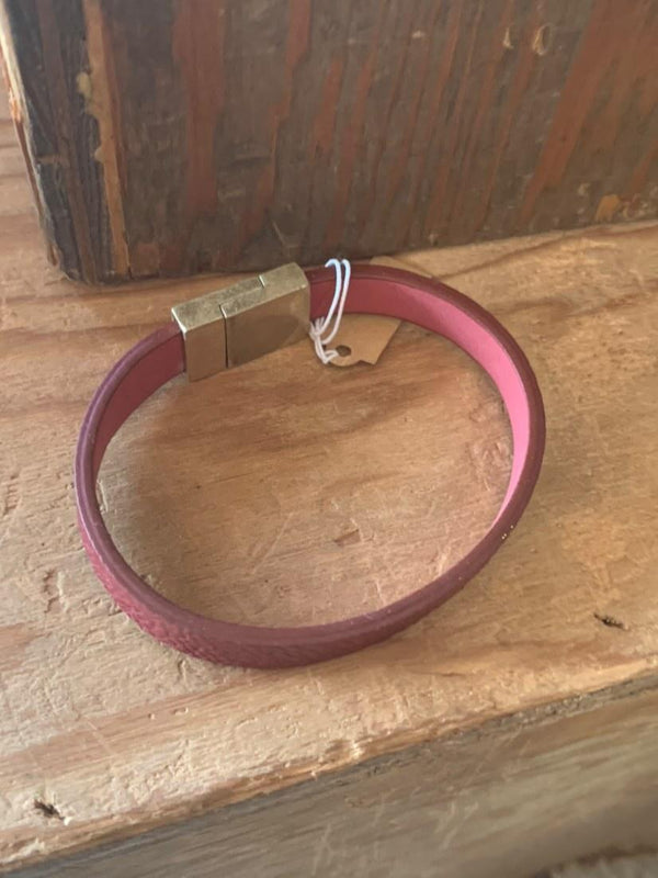 Burgundy Leather Magnetic Closure Bracelet