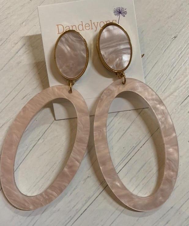 Pink Oval Marble Earrings
