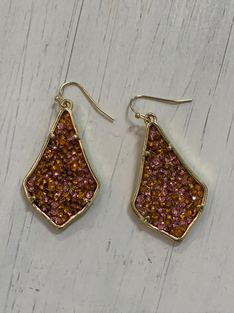 Pink And Orange Rhinestone Dangle Earrings