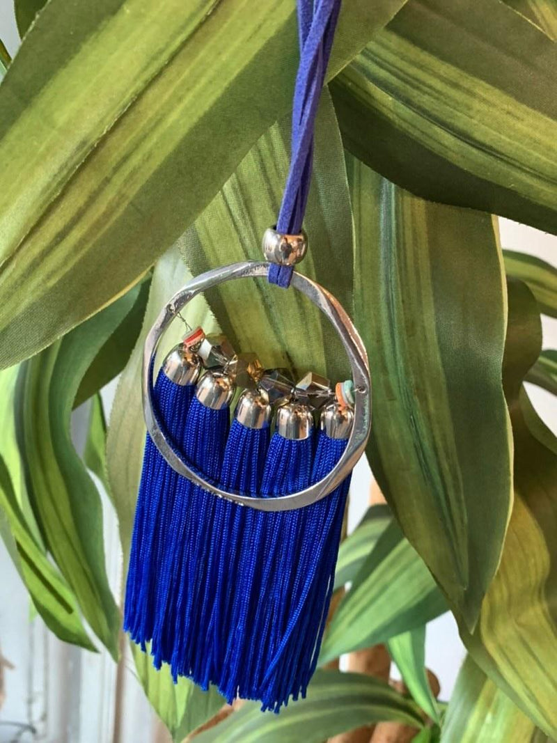 Blue and Silver Tassel Necklace