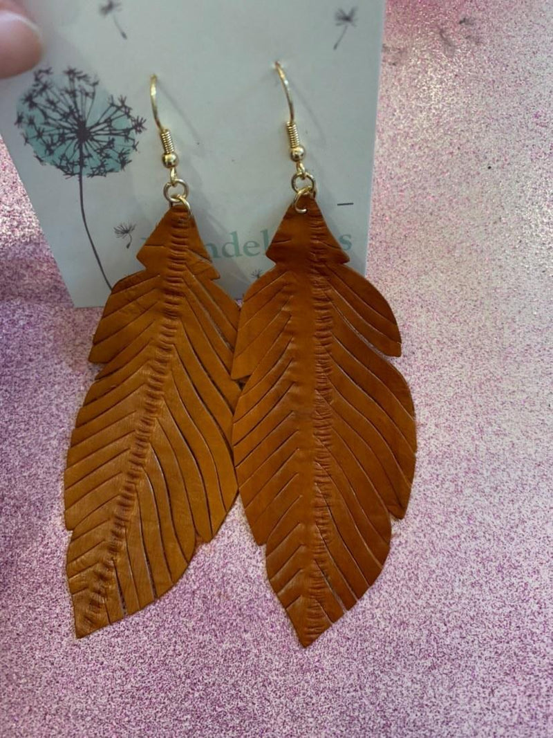 Leather Feel Feather Earrings