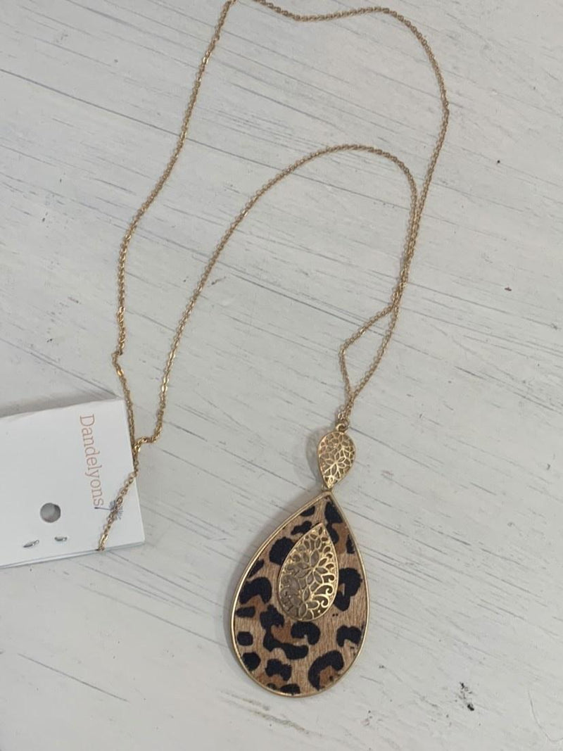 Long Leopard Teardrop Necklace