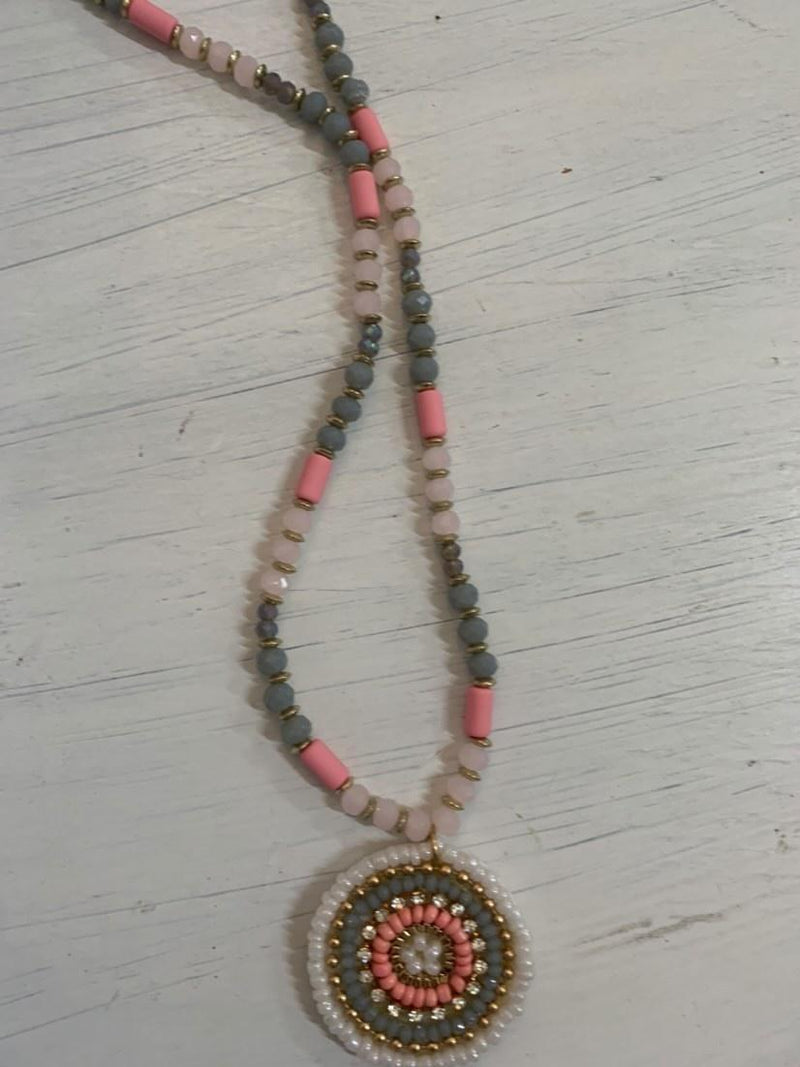 Pink Seed Bead Necklace Ser