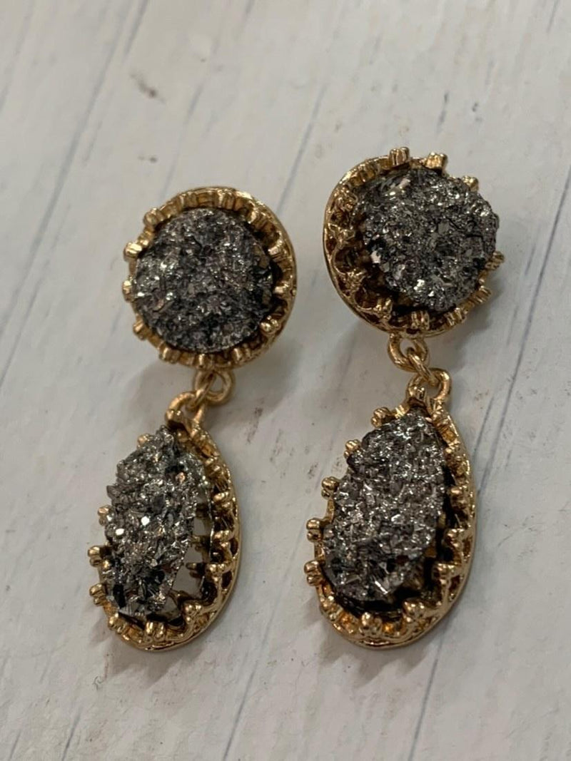 Silver Crystal Gold Lining Earrings
