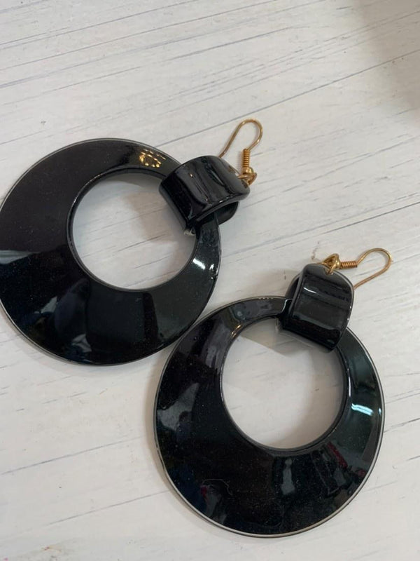 Shiny Black Hoop Earrings