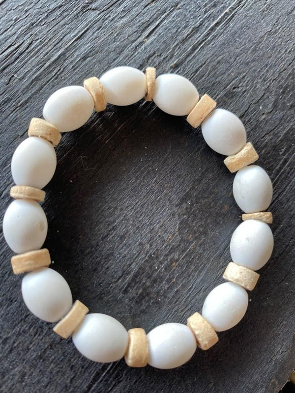 White and Wood Block Bracelet