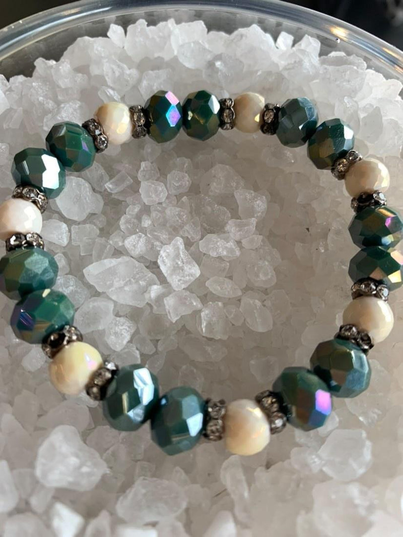 Forest Green and White Bracelet