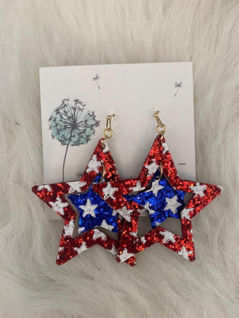 USA Flag Glitter Star Earrings