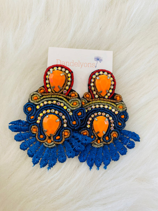 Wild Child Orange and Blue Gameday Earrings