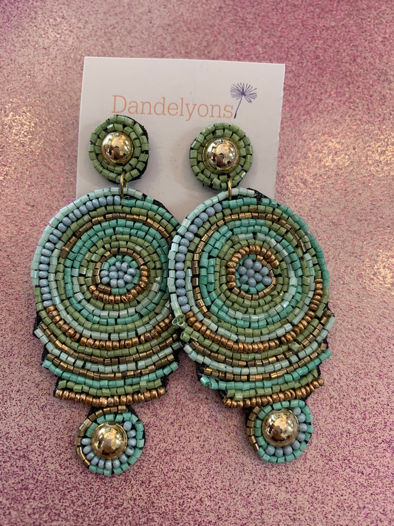 Blue/Green Aztec Print Swirl Earrings