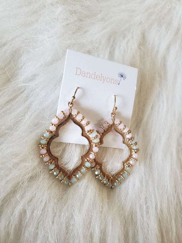 Light Pink and Teal Crystal Gold Dangle Earring