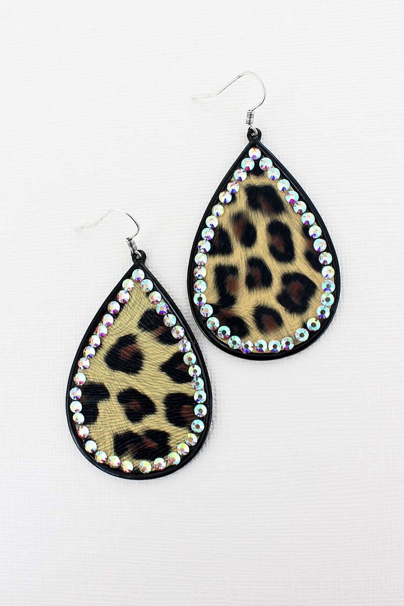 Crystal Trimmed Leopard Earrings