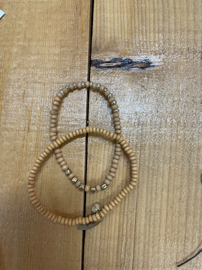 Small Tan Wood Beaded Bracelet