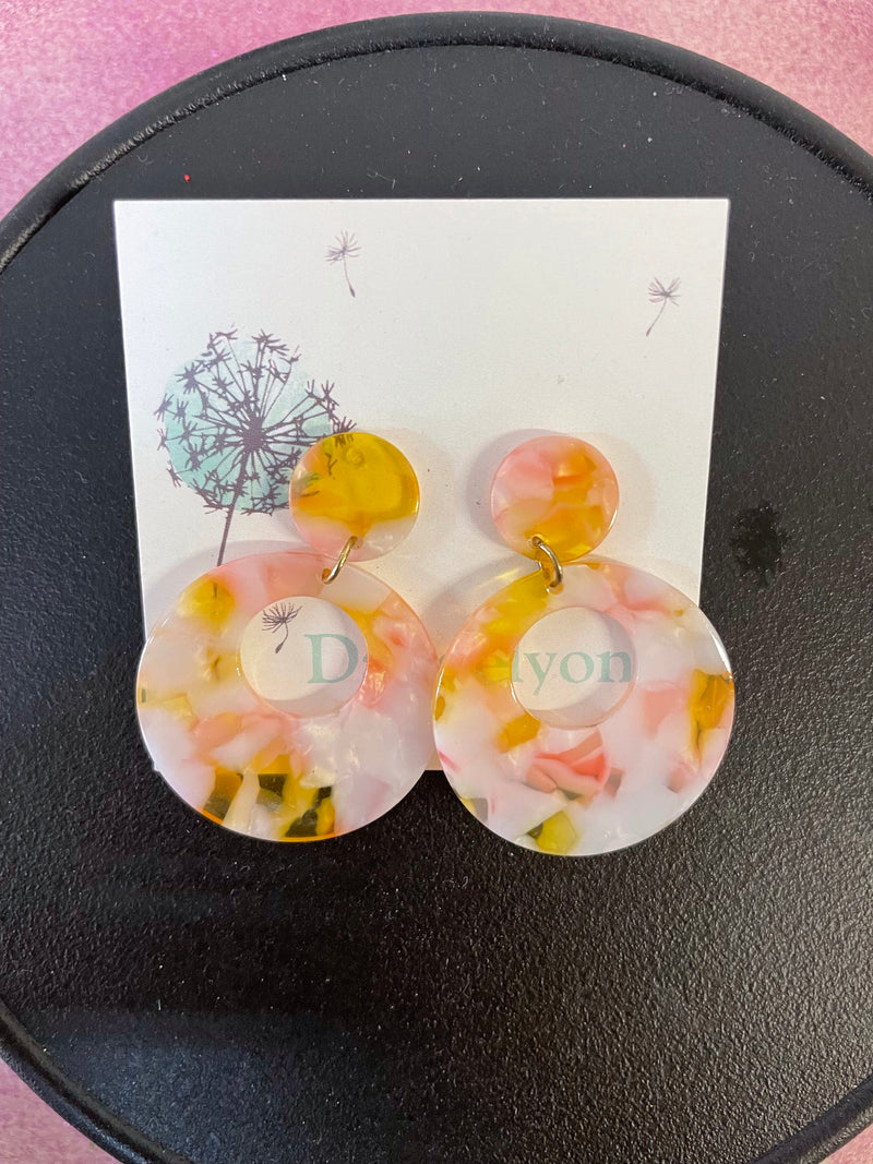 Pink/Yellow Marble Dangle Earrings