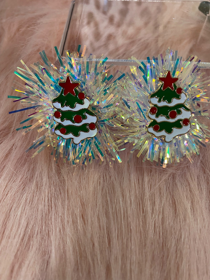 Iridescent Pom Pom Christmas Tree Earrings