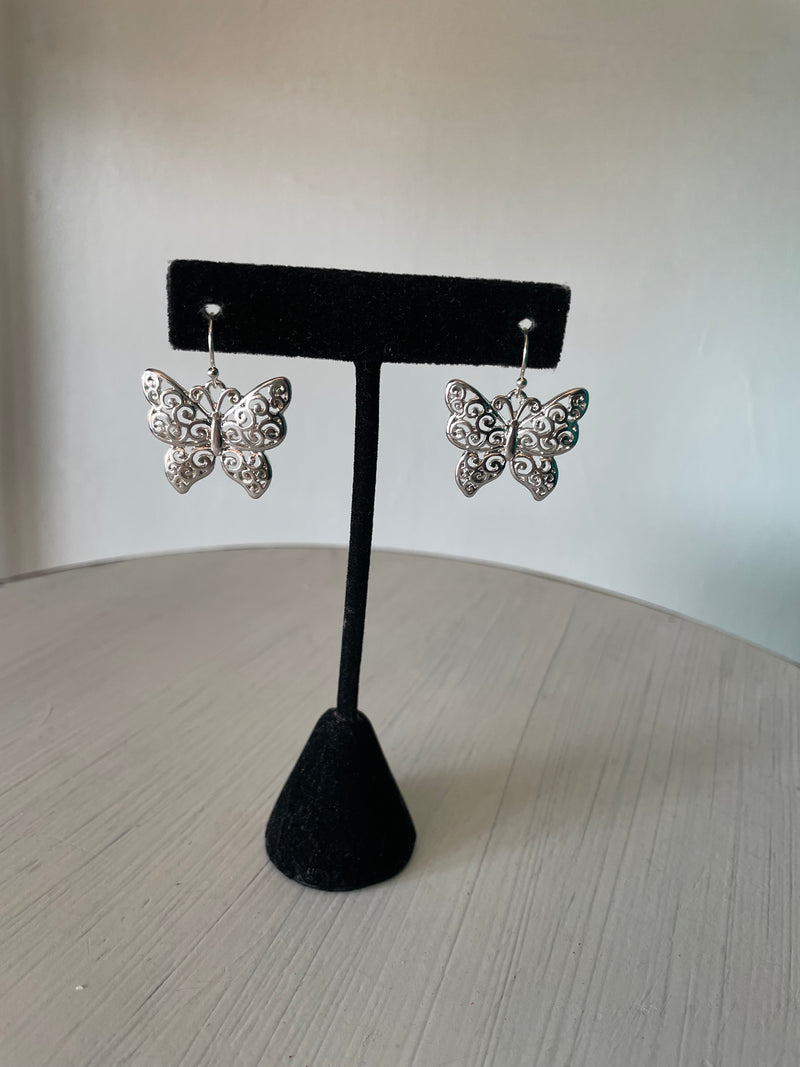 Silver Metal Butterfly Earrings