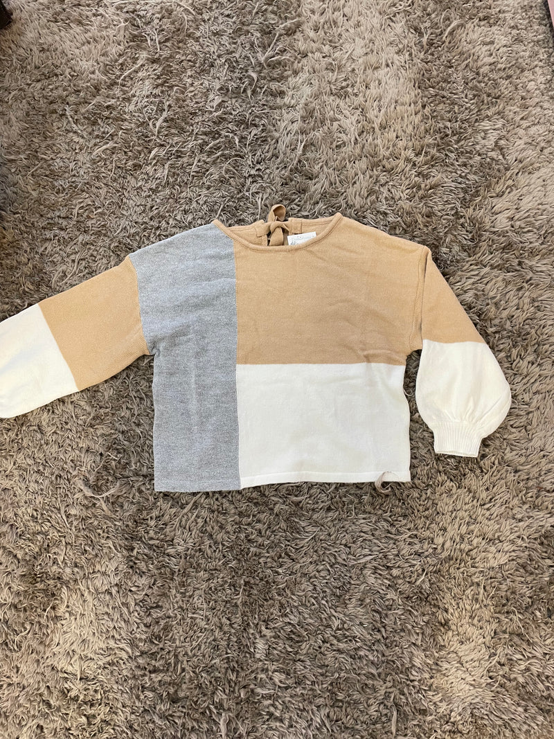 Khaki Color Block Round Neck Sweater