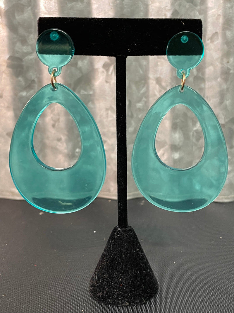 Clear Neon Blue Dangle Earrings