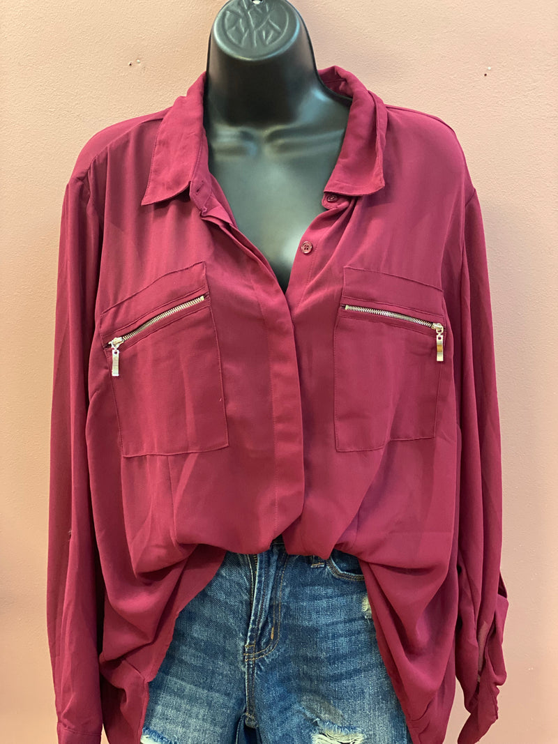 Burgundy Red Button Up Top