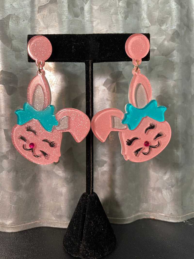 Pink Easter Bunny Acrylic Earrings