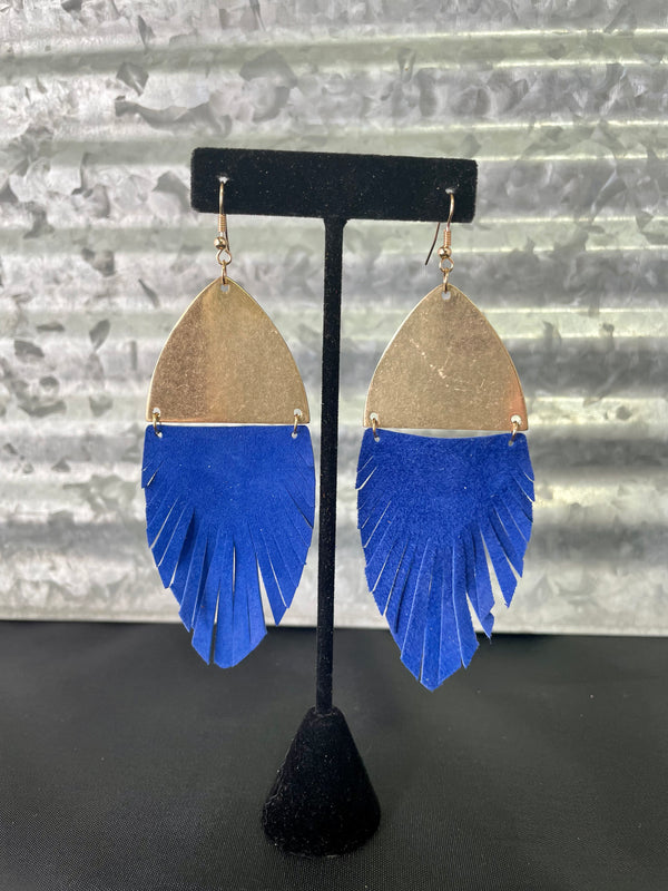 Metal & Genuine Leather Feather Earrings