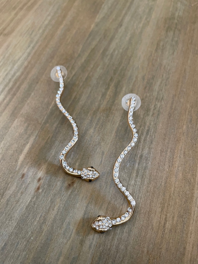 Wavy Crystal Snake Earrings