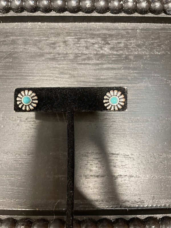 Silver Burnished Turquoise Stud