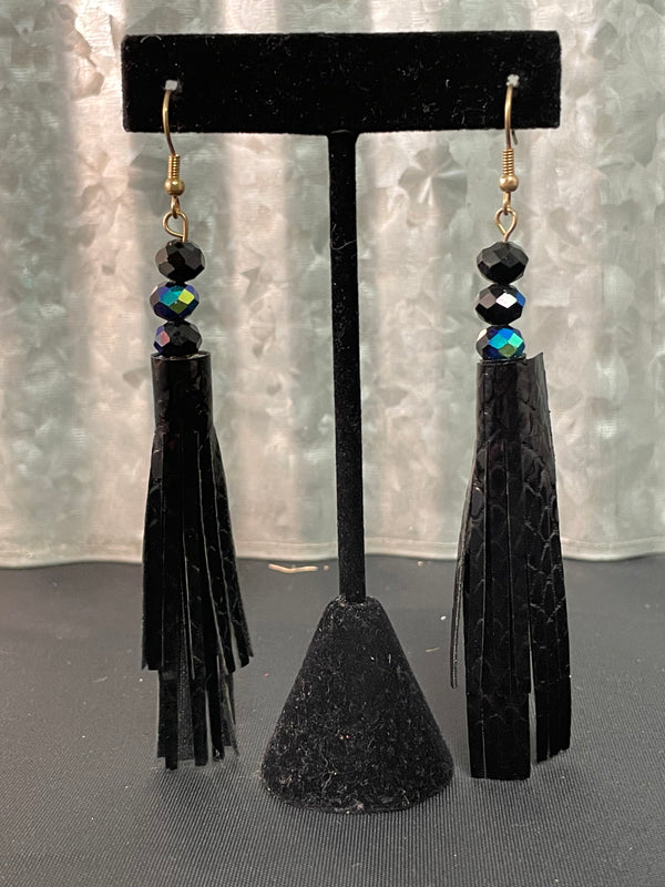 Black fringe earrings with gems