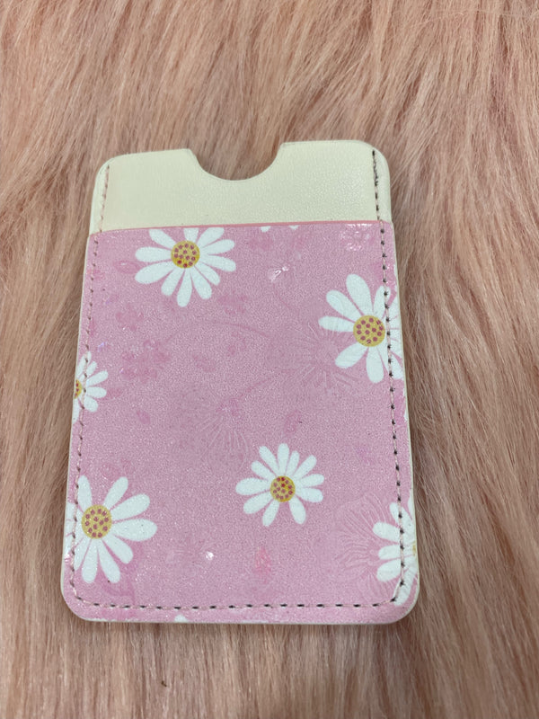 Pink with White Flowers CC Holder Phone Case